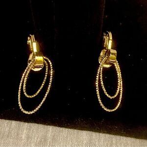 Vintage NWH Dainty Gold Tone Double Hoop Door Knocker Clip On Earrings